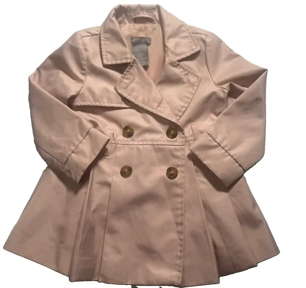 Tahari Girls Blush Pink Double Breasted Trench Coat Jacket Size 18 Months